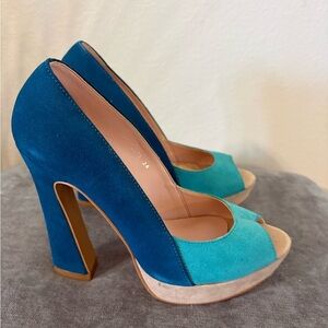 Elegant Blue and Teal Peep Toe Heels